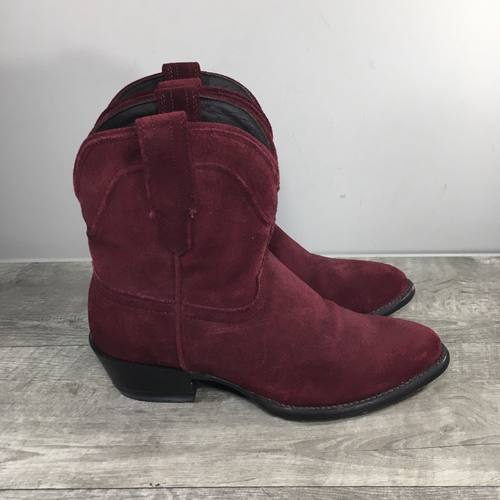 Tecovas Lucy Burgundy Wine Suede Cowboy Western Cowgirl Rodeo Pull On Boots Sz 8